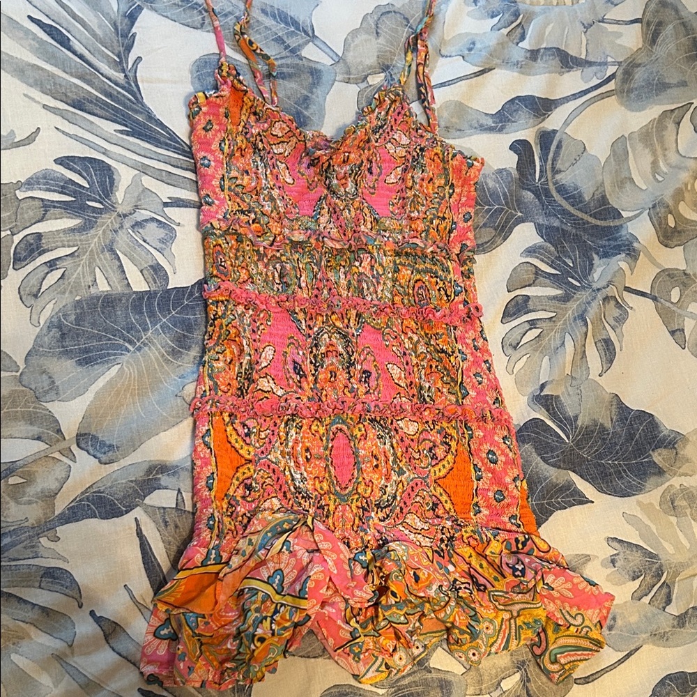 Pink Paisley Dress with Ruffle Hem